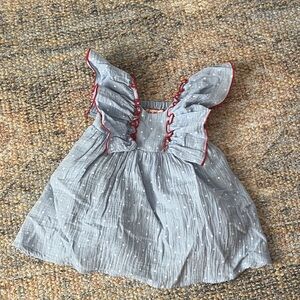 EUC Cheeky Plum blue white and red stars Ruffled Baby Dress 6-12 months